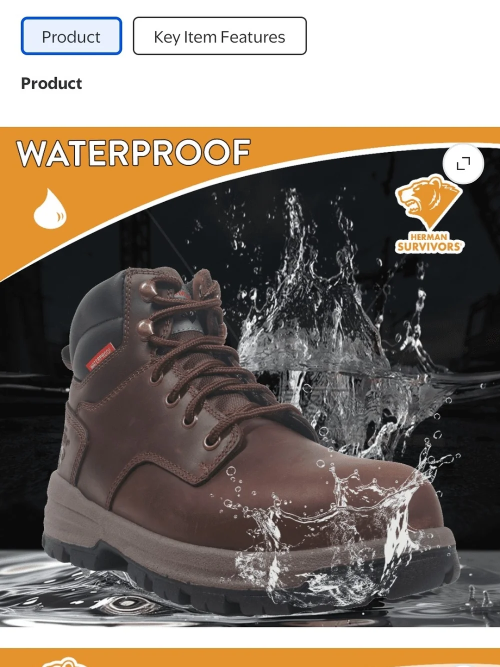 Womens' Herman Servivors Brown Waterproof Steel Toe Work Boots Size 8 NWT